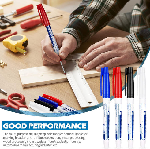 4 Pcs Deep Reach Markers Long Nose Marker Waterproof Deep Hole Marker Carpenter Ink Marker 30 mm Reach Permanent Markers and Marker Pens for Carpe...