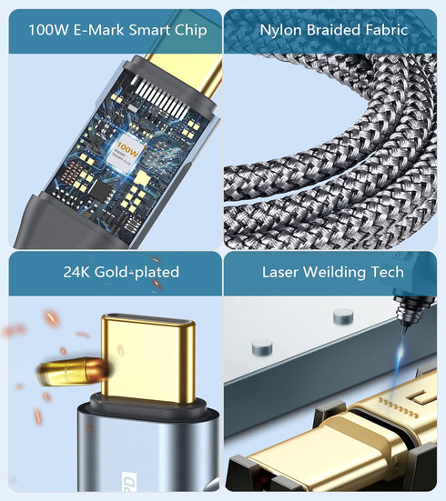 USB-C to USB-C Cable 10FT PD 100w iPhone 15 Charger 2 in 1 USB A/C to USB-C Nylon Braid Cord for iPhone 15 Pro Max iPad Pro Air MacBook Samsung Ga...