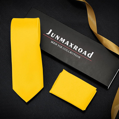 Mens Tie Set Solid Color 3.15" (8CM) Black Formal Necktie and Pocket Square Set in Gift Box...