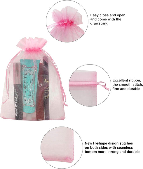 100PCS Pink Organza Bags 5X7 Inch Mesh Bag Drawstring for Wedding Party Baby Shower Favor Pouches Bags (Pink 5X7)...