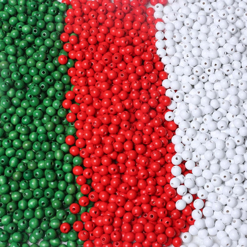 450Pcs10mm Wood Beads for Craft/Christmas Decor Red, Green and White Painted Wooden Beads Hole 3mm, Loose Spacer Beading Supplies for Jewelry Maki...
