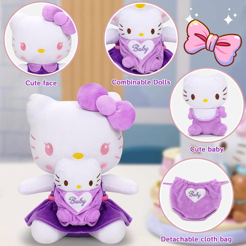 Kitty Plush Toy - 13.4 Inch Cartoon Kitten Mommy Plush with a Baby Plush Stuffed Animal Plush Pillow Birthday Gift for Kids Girls for Children's R...