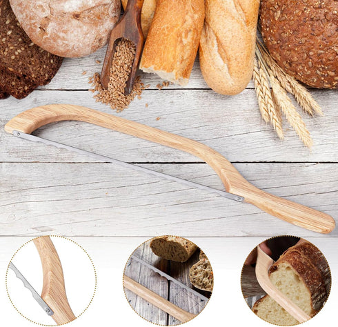 Wooden Bread Bow Knife, Sourdough Bread knife Cutter for Homemade Bread, 15.7" Serrated Bagel Knife, Kitchen Gift for Baker...