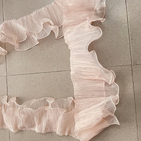 3 Yards Ruffle Pleated Chiffon Trim Two Layer Trimmer Dress Bag Decoration Tulle Fabric Applique Craft Sewing (Peach)...