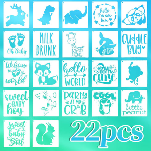 22 Pieces Baby Shower Stencils for Painting Cute Small Onesie Stencils Mixed Animal Stencils Baby Theme Painting Templates for Painting on Fabric ...