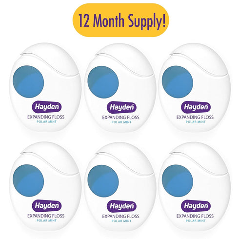 Hayden Expanding Dental Floss. Expands To Clean Between Tight Teeth. 6 Pack Value. Fresh Feeling Polar Mint Woven Floss. Anti Tartar Actives for G...