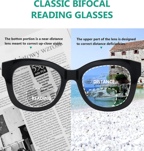 Eyekepper 4-Pack Large Frame Bifocal Reading Glasses Women Bifocal Readers +2.00...