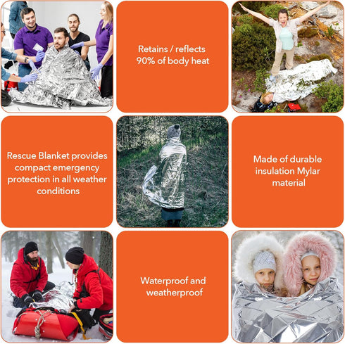 6 Pack Emergency Mylar Blanket, Emergency Blanket Space Blanket Survival Rescue Insulating Reflective foil kit Outdoors Hiking Camping Blanket Per...