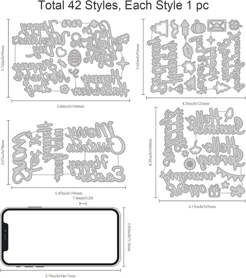 15PCS Word Die Cuts for Card Making Mother's day Die Happy Birthday Metal Cutting Dies Holiday Words Die Cuts for DIY Scrapbooking Photo Album for...