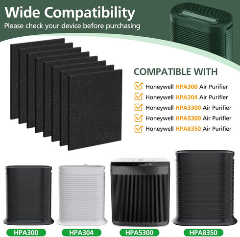 8 Pack HPA300 Carbon Pre Filter Compatible with Honeywell HPA300 Series Air Purifier, Precut Premium HRF-A300 Activated Carbon Filter Replacement ...