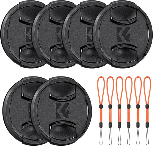 K&F Concept 49mm Front Lens Cap Cover Kit, 12-in-1 Non-Spring Center Pinch Lens Cover + Anti-Loss Keeper Compatible with Canon, Nikon, Sony, Fujif...