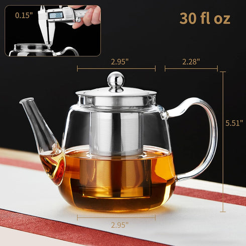 Glass Tea Pot with Infuser, Heat Resistance Borosilicate Glass Tea Kettle for Stovetop Safe, 30 FL OZ...