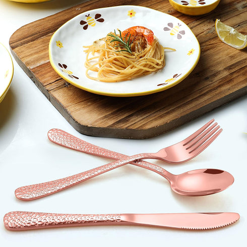LIANYU 12-Piece Kids Copper Silverware Set, Stainless Steel Toddler Utensils, Hammered Metal Preschooler Flatware Cutlery Set, Children Tableware ...