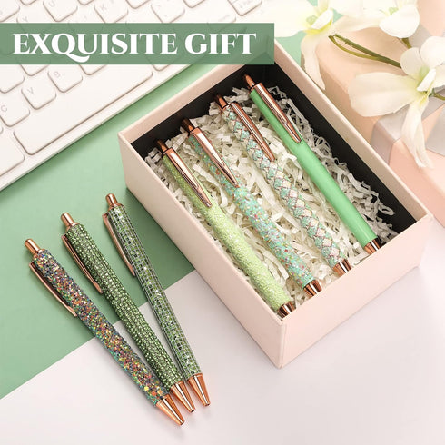 Sherr 7 Pcs Fancy Pens for Women Cute Pens Sparkly Glitter Pens with 10 Pcs Black Ink Refills Pretty Pen Gifts Journaling Pens for Girls Office Sc...