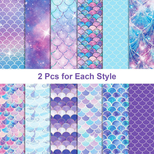 24 Sheets Mermaid Pattern Paper Set, 12"x12" Patterned Cardstock Paper Scrapbooking Supplies Paper Origami Paper for Birthday Theme Party - 12 Sty...