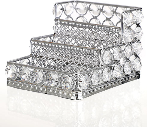 Hipiwe Crystal Business Card Holder 3 Tier Bling Name Cards Office Desk Desktop Table Top Organizer Luxury Mirrored Business Card Display Stand, F...