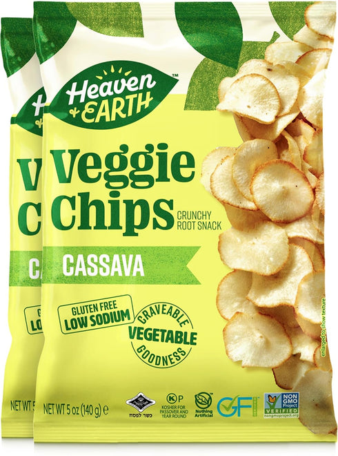 Heaven & Earth Cassava Chips, 5oz (2 Pack) Gluten Free | Non GMO | Low Sodium | Thin & Crisp Root Snack | Kosher...