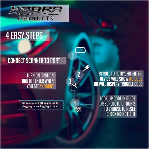 Kobra OBD2 Scanner Car Code Reader - Universal Auto OBD Car Diagnostic Tools for All Cars, Automotive Check Engine Readers with Reset (Red and Bla...