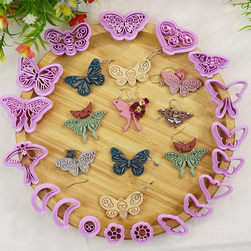 Moth Polymer Clay Cutters: 18 Pcs Earrings Clay Cutters, Butterfly Clay Cutters, Moth Clay Cutter, 3D Print Clay Cutters for Earrings Making...