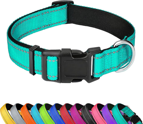 Reflective Dog Collar, Adjustable Soft Neoprene Padded Nylon Pet Collars with Buckle for Puppy and Small Dogs, Cats, Teal,XS...