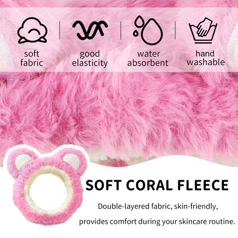 WHAVEL 2PCS Spa Headband, Cute Bear Ears Headband Makeup Skincare Headbands Face Wash Headband (Pink, Rose)...