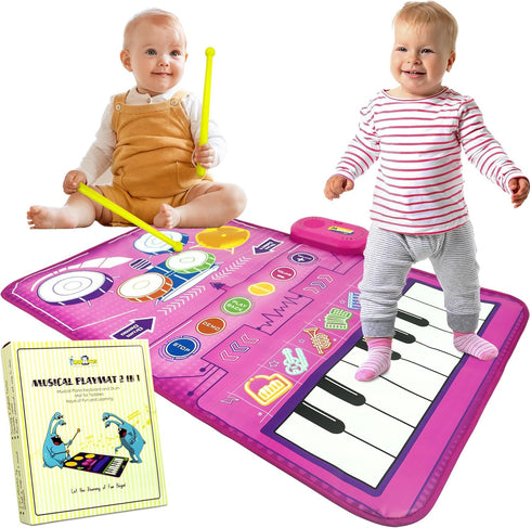Baby Musical Toys Piano Mat & Drum Set 2 in 1 Music Floor Play Mat, Musical Mat Educational Birthday Gifts Babies Musical Toys for Toddlers...