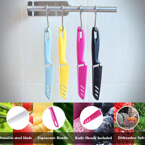 Paring Knife, 4PCS Paring Knife Set with Knife Sheaths, 3.7 inch Stainless Steel Pairing Knife, Ultra Sharp Small Kitchen Vegetable Fruit Knives, ...