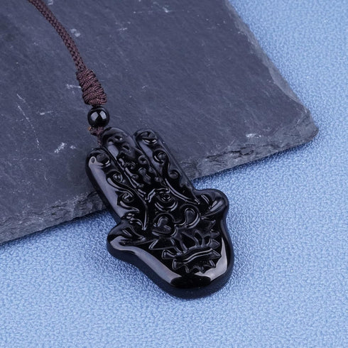 ASGIFT Black Obsidian Necklace Healing Crystal Stone Amulet Protection Pendant with Adjustable Rope Necklace Birthday Christmas Gift for Men Women...