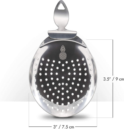 Piña Barware's The Bender - Stainless Steel Commercial Bent Handle Julep Style Cocktail Bar Strainer, Polished Finish 1 Pack...