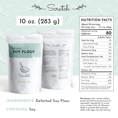Scratch Premium Defatted Soybean Flour - Gourmet Baking Ingredients - Contains Calcium, Iron, Potassium, Protein, & Dietary Fiber - Rich Nutty Fla...