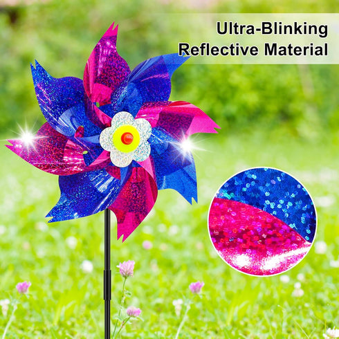 timecity 4 PCS Pinwheels Rose Red & Dark Blue Wind Spinners 9.5inch Sparkly Garden Pinwheel Reflective Windmills Scare Birds Animal Away Spinner f...