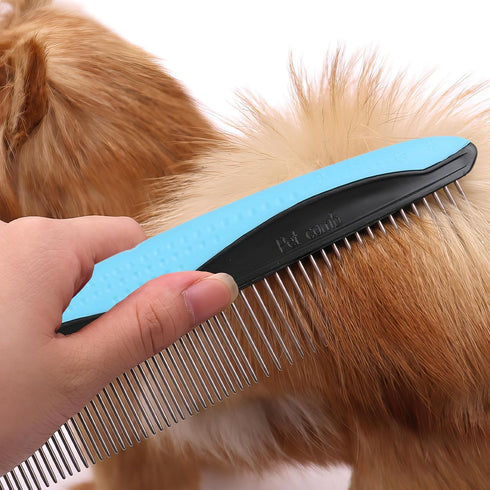 Dog Grooming Comb, Metal Dematting Pet Combs, Detangler For Matted Hair Removes Tangles Matts Premium Anti-Slip Comfort Grip Ergonomic Handle for ...