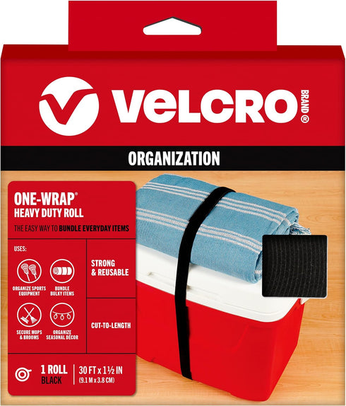 VELCRO Brand ONE-WRAP Roll Black | 30 Ft x 1-1/2 In | Reusable Self-Gripping Hook and Loop Tape | Cut Straps to Bundle Tie Materials and Tools in ...