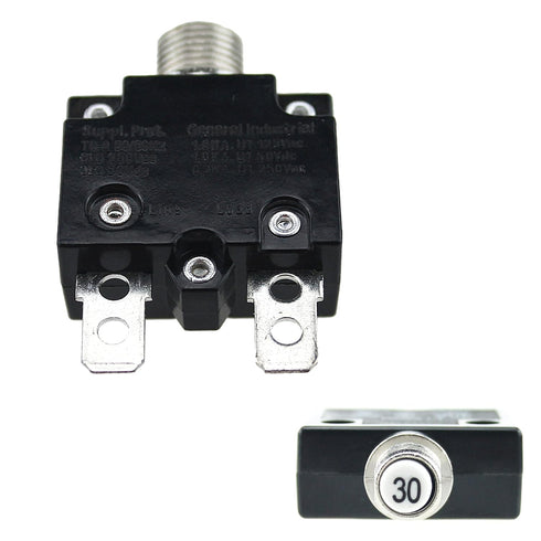 ZOOKOTO 30A DC50V AC125-250V Push Button Reset Circuit Breakers with Quick Connect Terminals and Waterproof Button Black Cap...