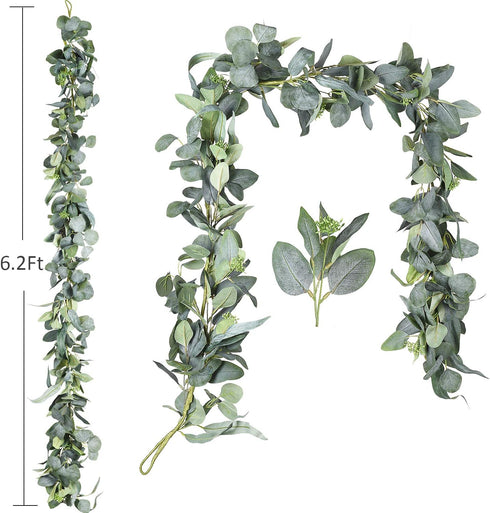 DearHouse 6.2 Feet Eucalyptus Garland Artificial Silk Eucalyptus Leaves Vines Handmade Garland Greenery Wedding Home Backdrop Arch Wall Decor...