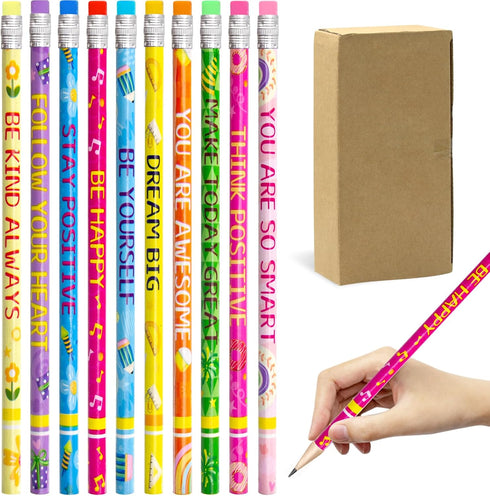 Fancy Land Inspirational Pencils 50PCS Wooden Pencil with Eraser Motivational Sayings Classroom School Teacher Award for Kids...