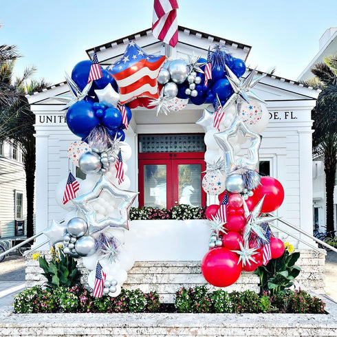 161Pcs Red White and Blue Balloons Arch Garland Kit with Exploding Hollow Star Foil Balloons for 4th of July Memorial Day Graduation Baseball Game...