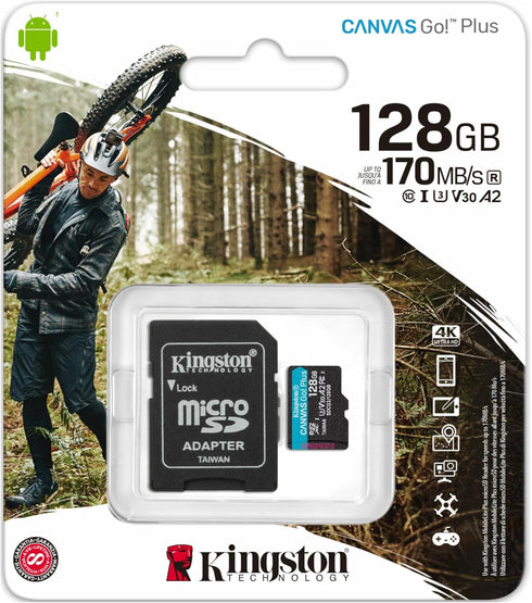 Kingston 128GB Canvas Go Plus microSDXC Card | Up to 170MB/s | UHS-I, C10, U3, V30, A2/A1 | with Adapter | SDCG3/128GB...