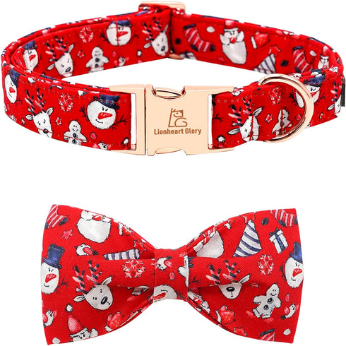 Lionheart glory Christmas Dog Bow Collar Santa Print Bow Dog Collar Girl or Boy Dog Bow tie Collar Pet Gift Adjustable Dog Collar for Large Dog...
