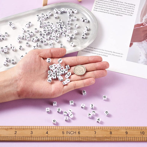 FASHEWELRY 500Pcs Vowel Cube Acrylic Letter Beads 6x6mm White A/E/I/O/U Initial Alphabet Beads for DIY Bracelet Necklace Jewelry Making...