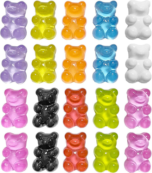 Juland 100 Pieces 10 Colors Resin Candy Gummy Bear Flatbacks Cabochons Deco Bears Colorful Charms Beads for DIY Necklace Pendants Keychain Brooch ...