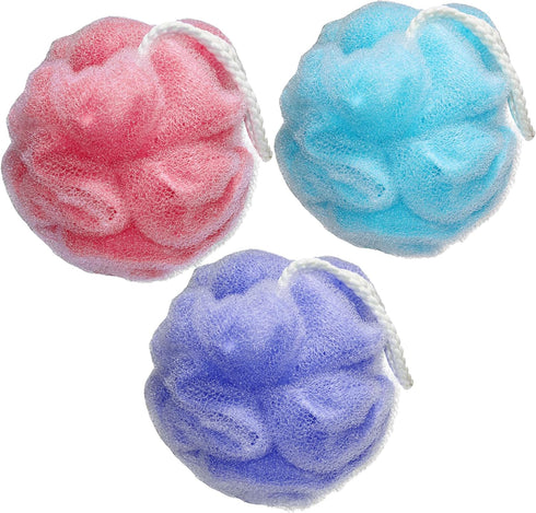 Loofah Sponge 60g Shower Pouf Dual Material Loofah for Men for Women Bathing Accessories-Blue, Purple, Red 3 Pack...