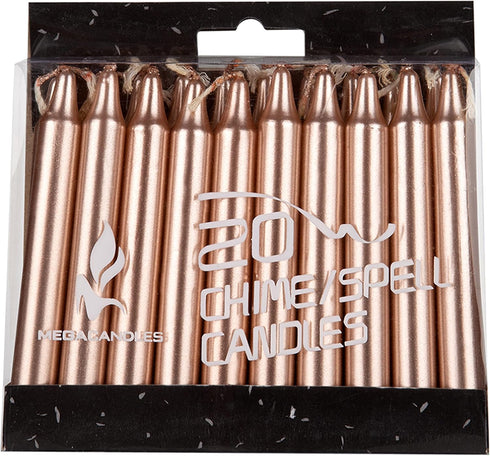 Mega Candles 20 pcs Unscented Rose Gold Exquisite Mini Taper Spell Candles, 4 Inch Tall x 1/2 Inch Diameter, Magic Chimes, Enchantment, Casting Ri...