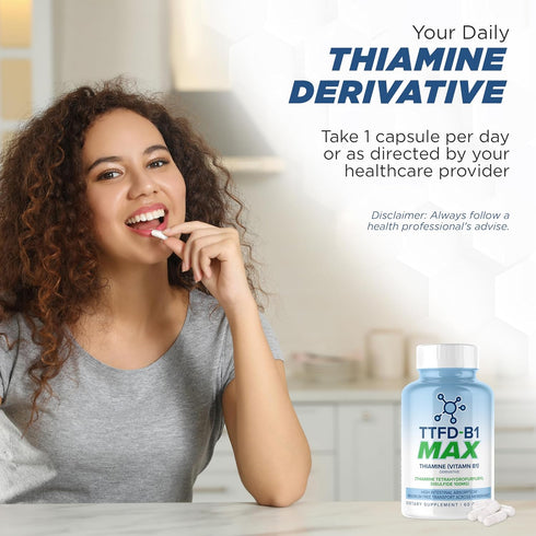 TTFD - B1 Max - Thiamine Vitamin B1 TTFD - 100mg - (Thiamine Tetrahydrofurfuryl Disulfide) Thiamine MAX, 60 Capsules by MAXLIFE NATURALS....