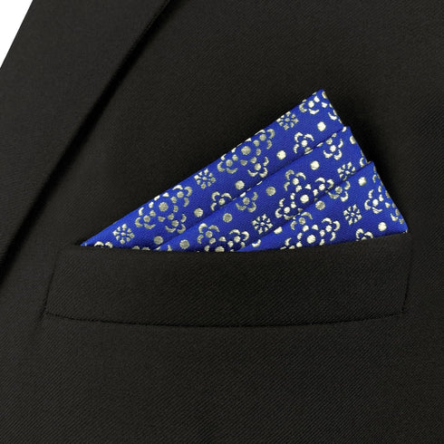 S&W SHLAX&WING Men's Pocket Square Floral Blue Azure with Light Yellow Color Edge...