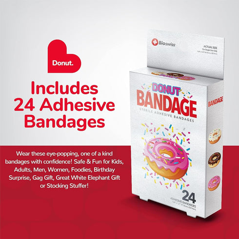 BioSwiss Bandages, Donut Shaped Self Adhesive Bandage, Latex Free Sterile Wound Care, Fun First Aid Kit Supplies for Kids, 24 Count...