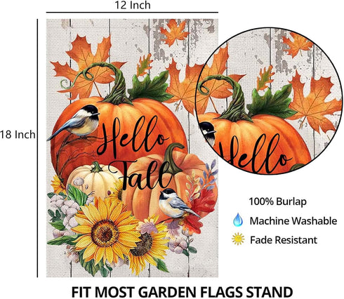 Halloween Fall Garden Flags 12x18 Double Sided,Thanksgiving Pumpkin Sunflower Small Yard Flags Garden Outside Decor,Hello Fall Decorations for Hom...