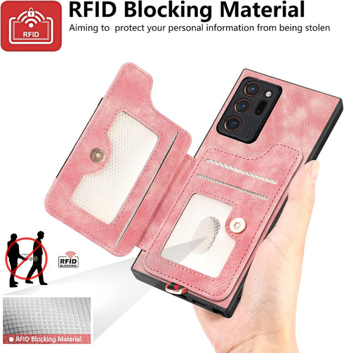 Phone Case for Samsung Galaxy Note 20 Ultra 5G Wallet Cover with Screen Protector and Wrist Strap RFID Card Holder Ring Stand Note20 Plus Notes 20...