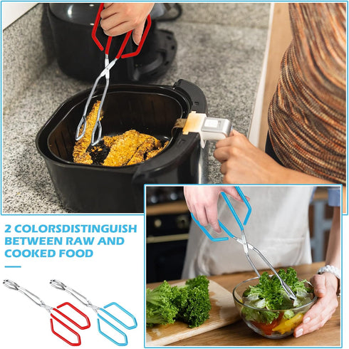 2 Pieces 10.6 Inch Stainless Steel Kitchen Scissor Tongs Heavy Duty Cooking Tongs, with Comfortable Red Blue Handle for Cooking Barbecue Food, Dis...