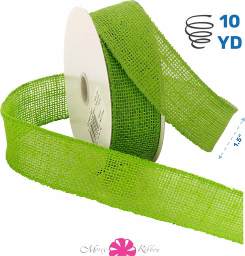 Morex Natural Burlap Wired Ribbon for Decorations, Holidays, Parties, Home and Outdoor Decor, 1.5" x 10 Yd, Hot Lime...